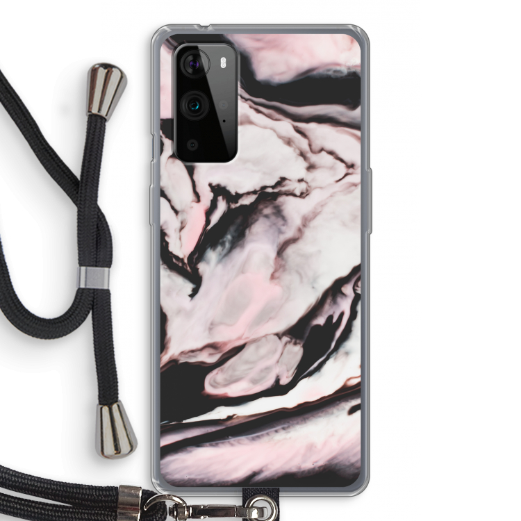 Roze stroom: OnePlus 9 Pro Transparant Hoesje met koord