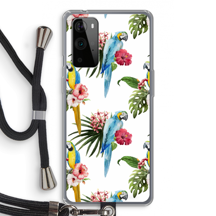 Kleurrijke papegaaien: OnePlus 9 Pro Transparant Hoesje met koord