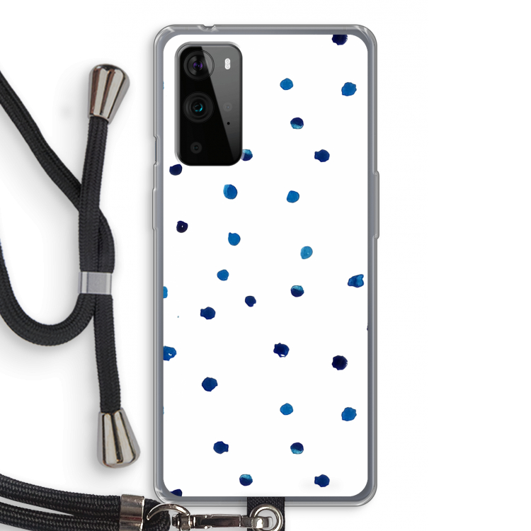 Blauwe stippen: OnePlus 9 Pro Transparant Hoesje met koord
