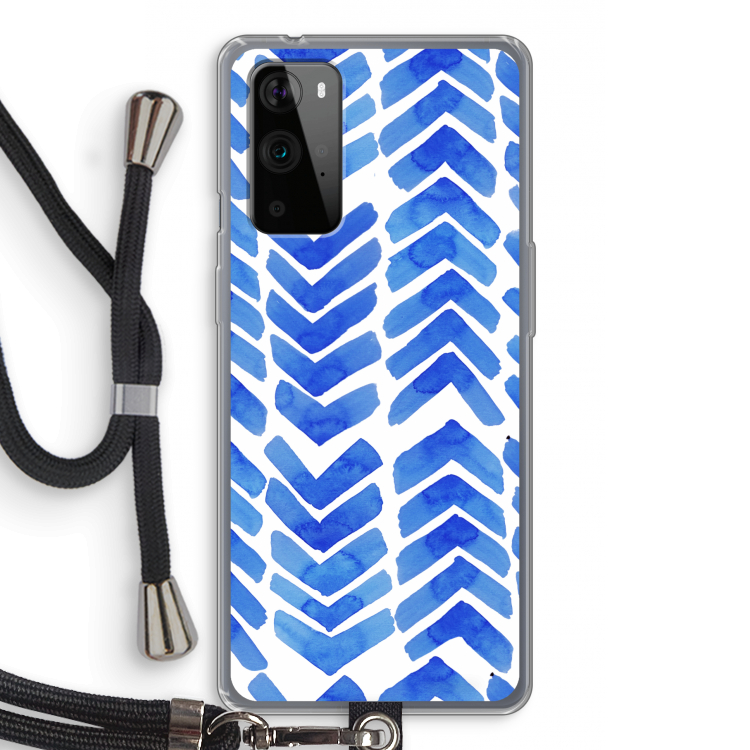 Blauwe pijlen: OnePlus 9 Pro Transparant Hoesje met koord