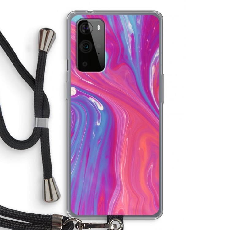 Paarse stroom: OnePlus 9 Pro Transparant Hoesje met koord