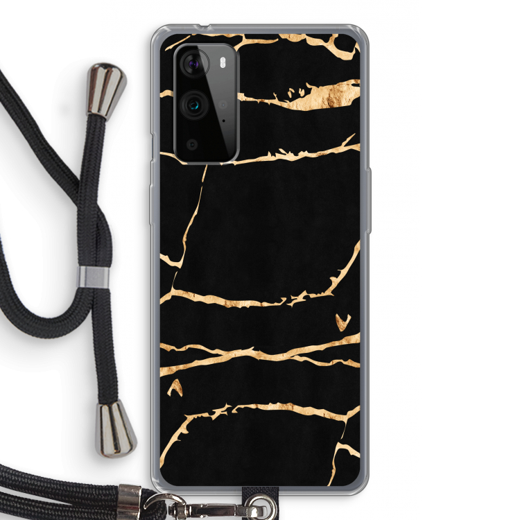 Gouden marmer: OnePlus 9 Pro Transparant Hoesje met koord