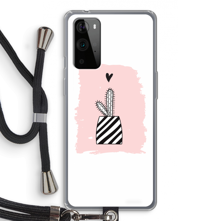 Zwart-wit cactus: OnePlus 9 Pro Transparant Hoesje met koord