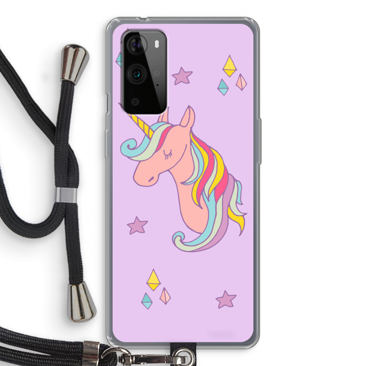 Roze eenhoorn: OnePlus 9 Pro Transparant Hoesje met koord