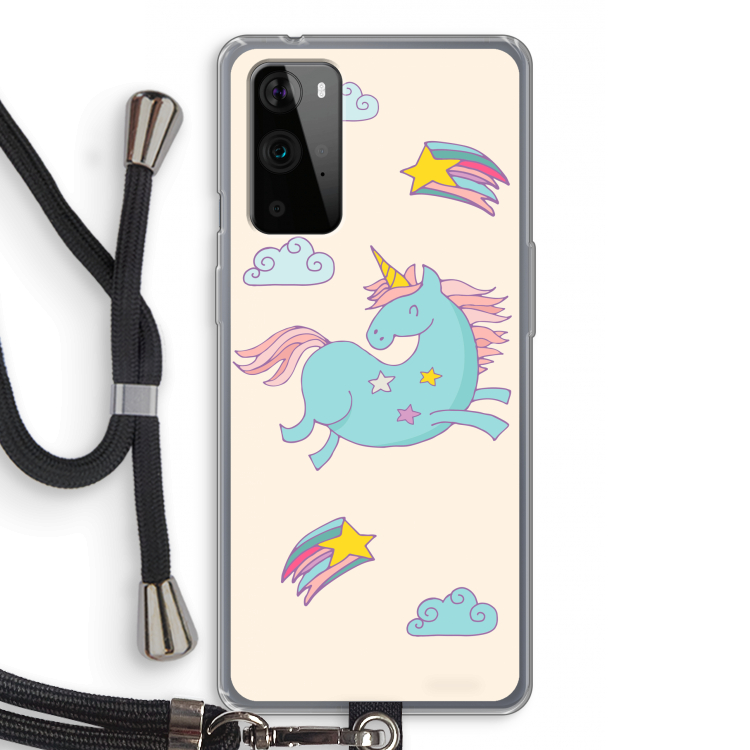 Vliegende eenhoorn: OnePlus 9 Pro Transparant Hoesje met koord