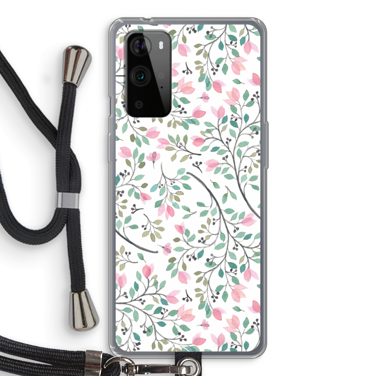 Sierlijke bloemen: OnePlus 9 Pro Transparant Hoesje met koord