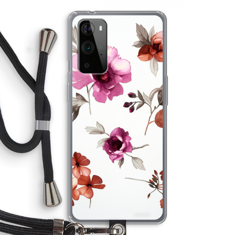Geschilderde bloemen: OnePlus 9 Pro Transparant Hoesje met koord