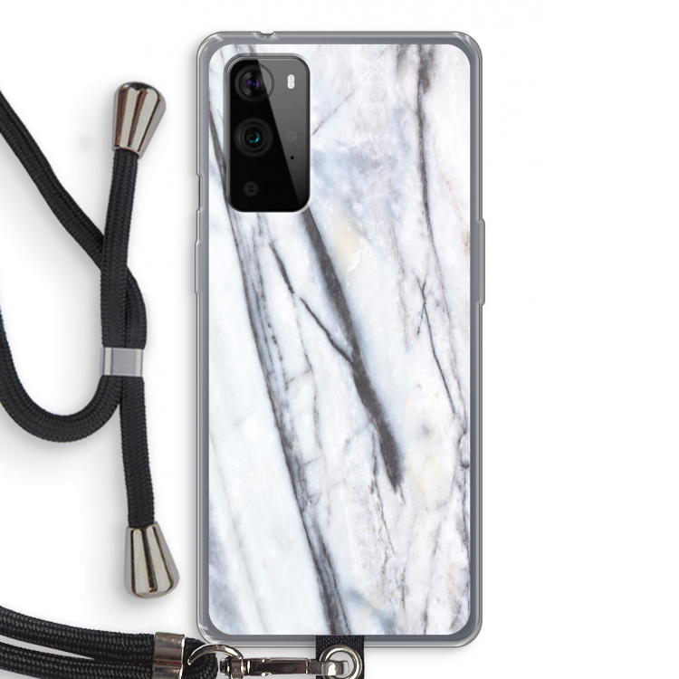 Gestreepte marmer: OnePlus 9 Pro Transparant Hoesje met koord