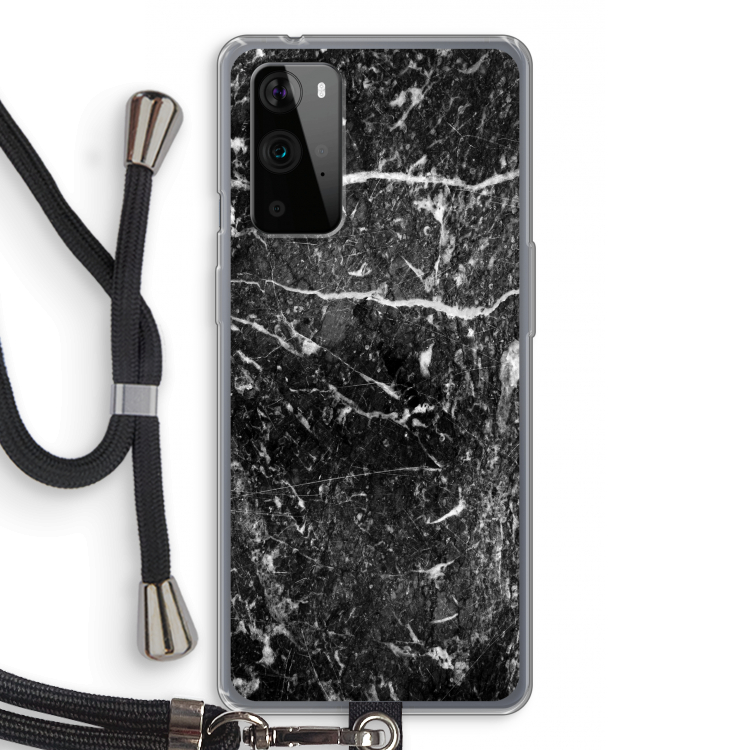 Zwart marmer: OnePlus 9 Pro Transparant Hoesje met koord