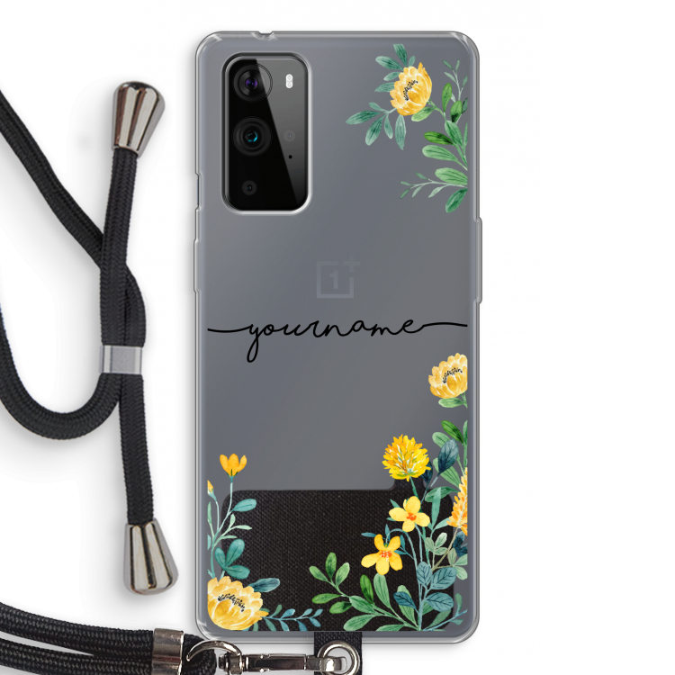 Gele bloemen: OnePlus 9 Pro Transparant Hoesje met koord