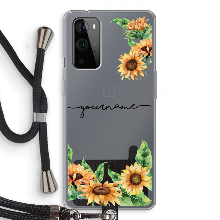 Zonnebloemen: OnePlus 9 Pro Transparant Hoesje met koord