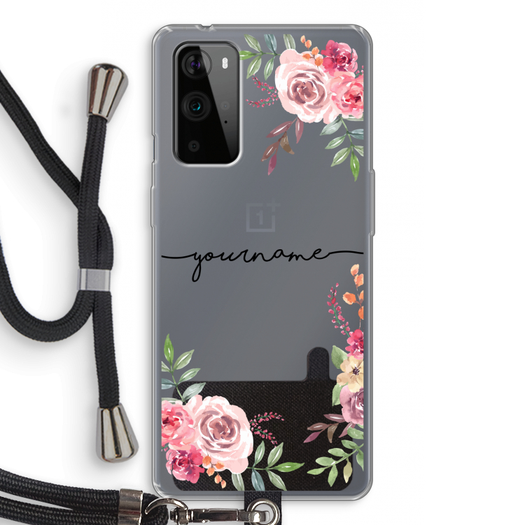 Rozen: OnePlus 9 Pro Transparant Hoesje met koord