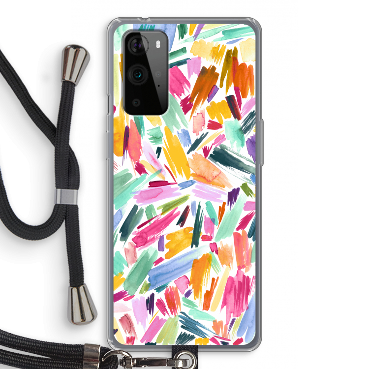 Watercolor Brushstrokes: OnePlus 9 Pro Transparant Hoesje met koord