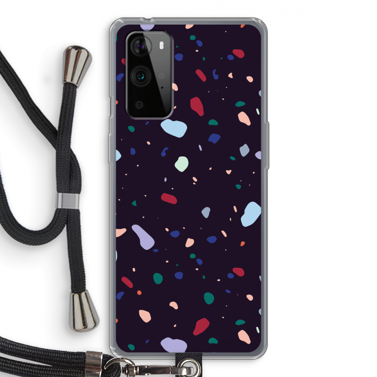Dark Rounded Terrazzo: OnePlus 9 Pro Transparant Hoesje met koord