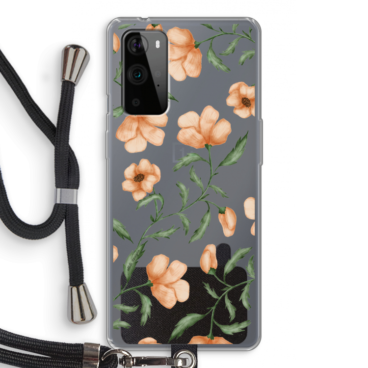 Peachy flowers: OnePlus 9 Pro Transparant Hoesje met koord