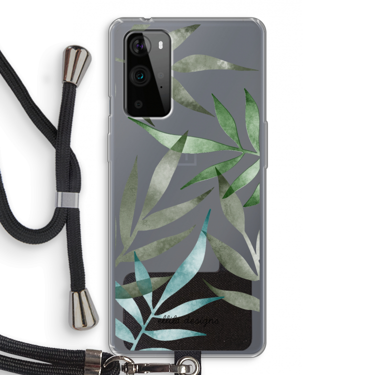 Tropical watercolor leaves: OnePlus 9 Pro Transparant Hoesje met koord