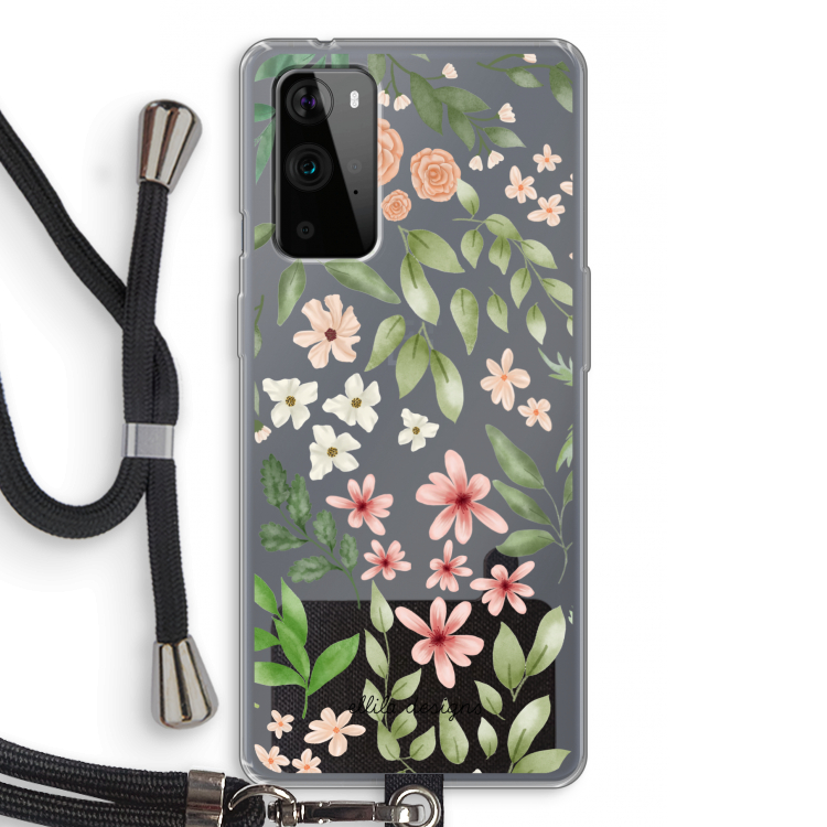 Botanical sweet flower heaven: OnePlus 9 Pro Transparant Hoesje met koord