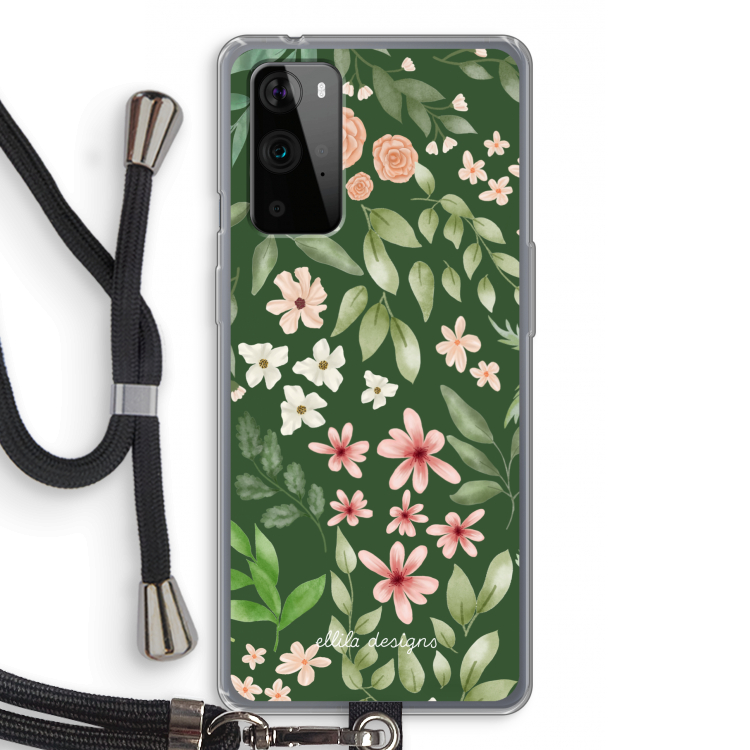 Botanical green sweet flower heaven: OnePlus 9 Pro Transparant Hoesje met koord