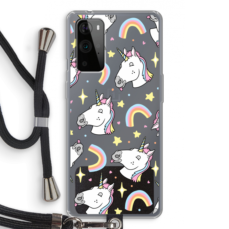 Rainbow Unicorn: OnePlus 9 Pro Transparant Hoesje met koord