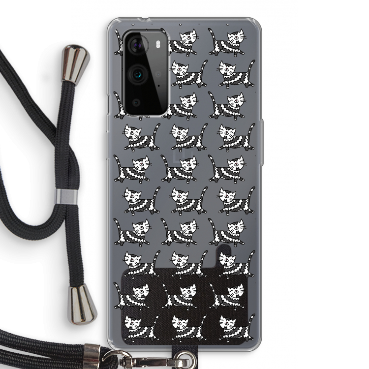 Zwarte poes: OnePlus 9 Pro Transparant Hoesje met koord