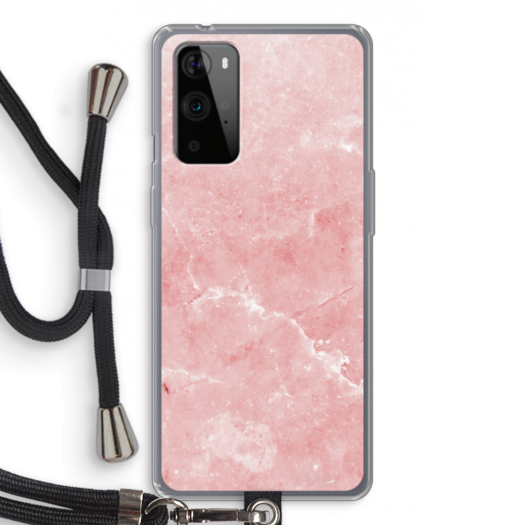 Roze marmer: OnePlus 9 Pro Transparant Hoesje met koord