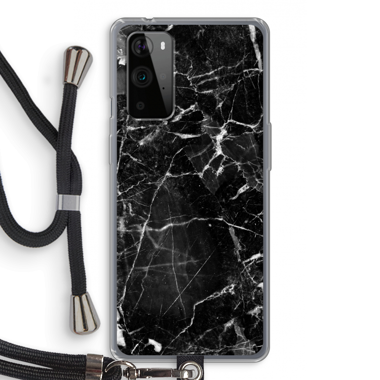 Zwart Marmer 2: OnePlus 9 Pro Transparant Hoesje met koord