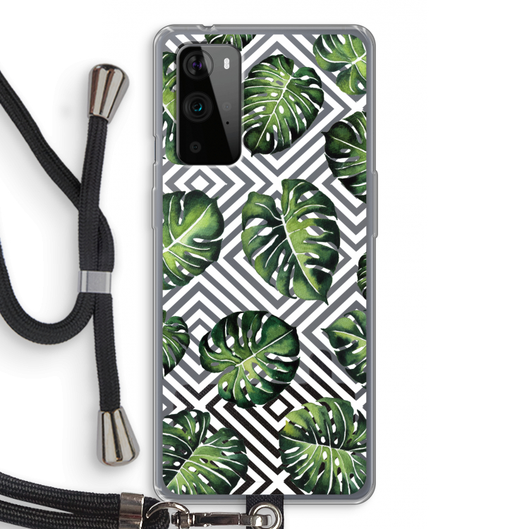 Geometrische jungle: OnePlus 9 Pro Transparant Hoesje met koord