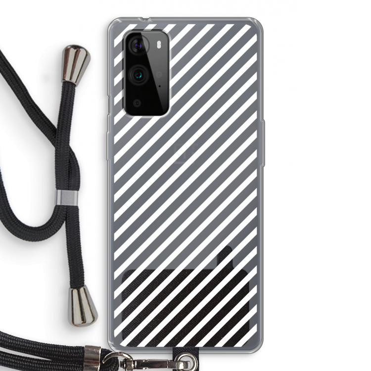 Strepen zwart-wit: OnePlus 9 Pro Transparant Hoesje met koord