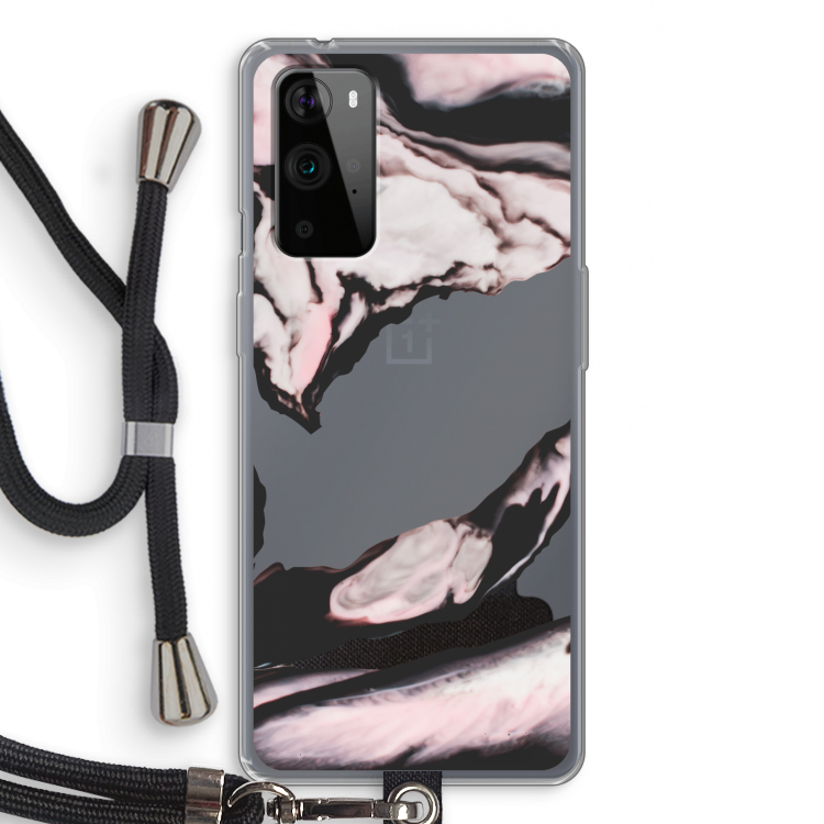 Roze stroom: OnePlus 9 Pro Transparant Hoesje met koord