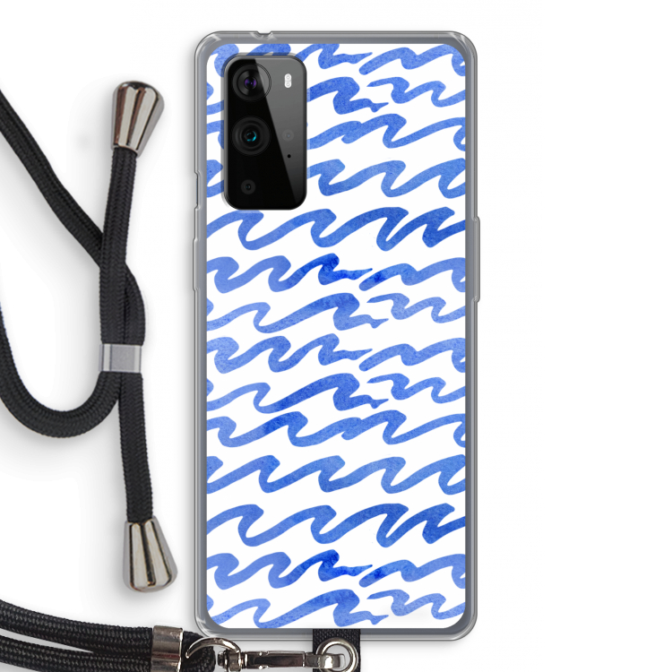 Blauwe golven: OnePlus 9 Pro Transparant Hoesje met koord