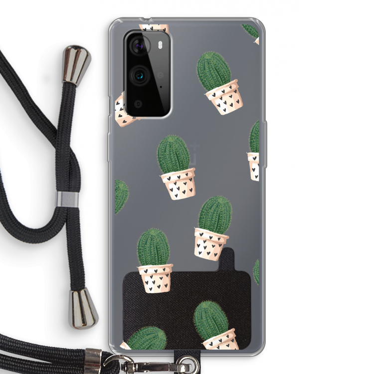 Cactusprint roze: OnePlus 9 Pro Transparant Hoesje met koord