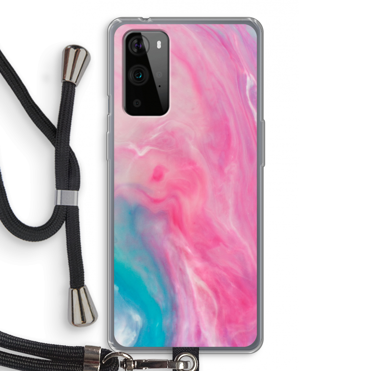 Roze explosie: OnePlus 9 Pro Transparant Hoesje met koord