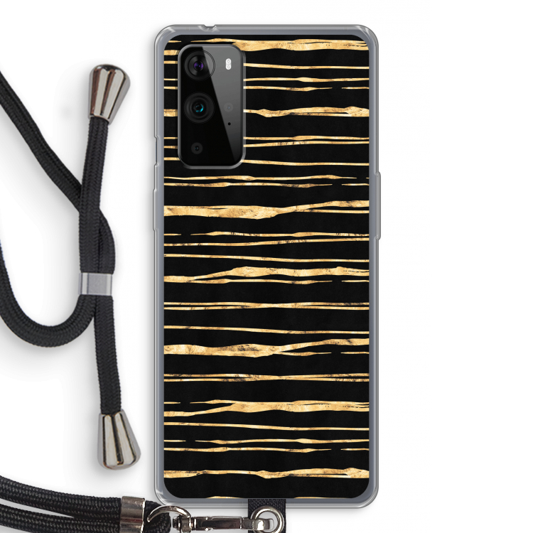 Gouden strepen: OnePlus 9 Pro Transparant Hoesje met koord