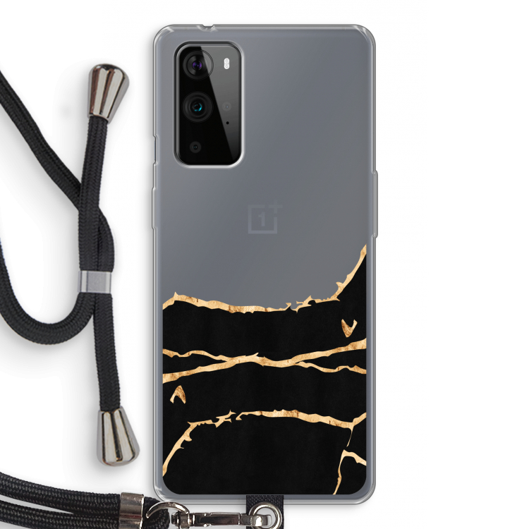 Gouden marmer: OnePlus 9 Pro Transparant Hoesje met koord
