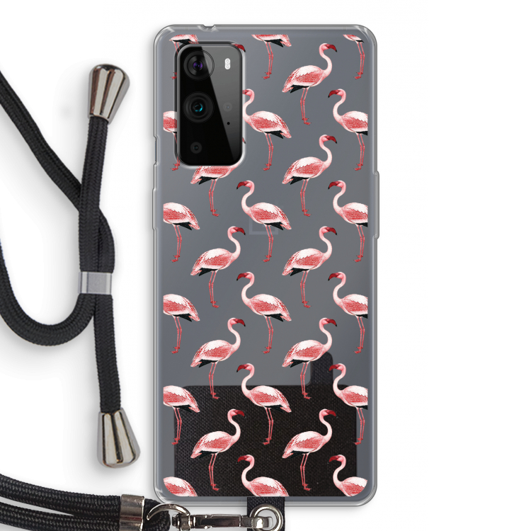 Flamingoprint groen: OnePlus 9 Pro Transparant Hoesje met koord
