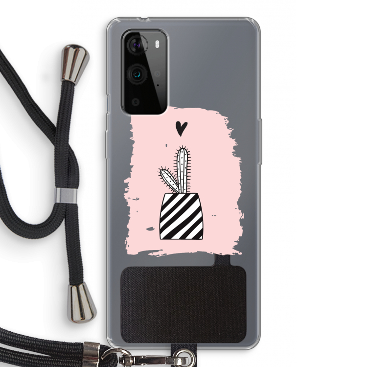 Zwart-wit cactus: OnePlus 9 Pro Transparant Hoesje met koord