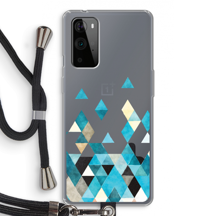 Gekleurde driehoekjes blauw: OnePlus 9 Pro Transparant Hoesje met koord