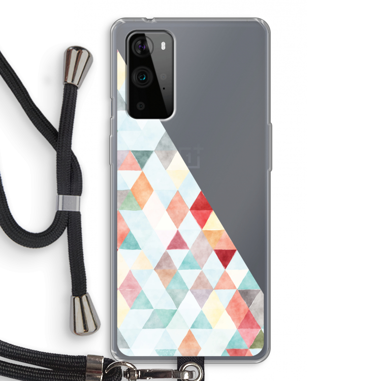 Gekleurde driehoekjes pastel: OnePlus 9 Pro Transparant Hoesje met koord