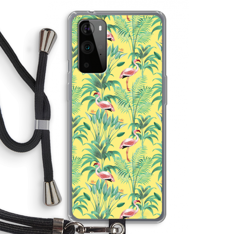 Flamingo party: OnePlus 9 Pro Transparant Hoesje met koord