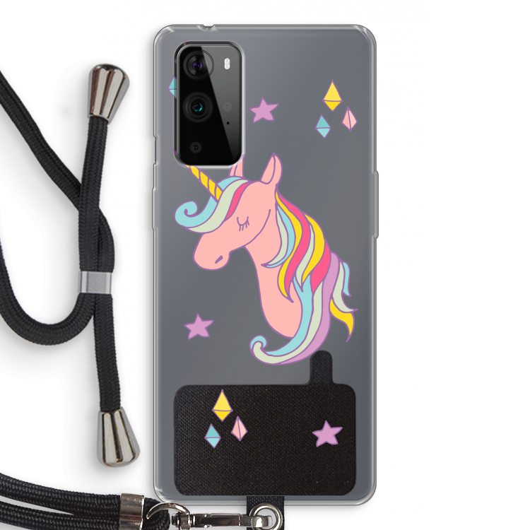 Roze eenhoorn: OnePlus 9 Pro Transparant Hoesje met koord