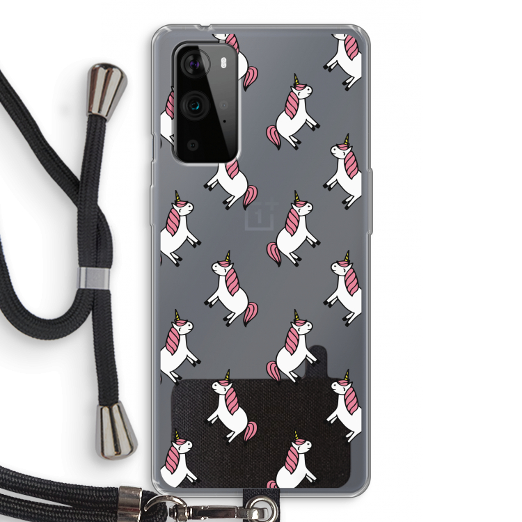 Eenhoorns overal: OnePlus 9 Pro Transparant Hoesje met koord
