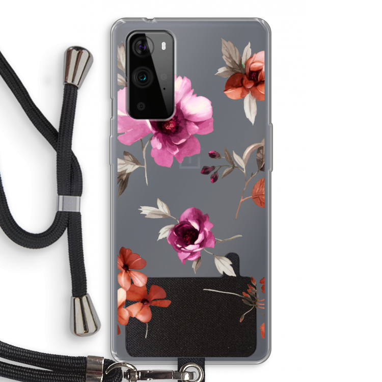Geschilderde bloemen: OnePlus 9 Pro Transparant Hoesje met koord