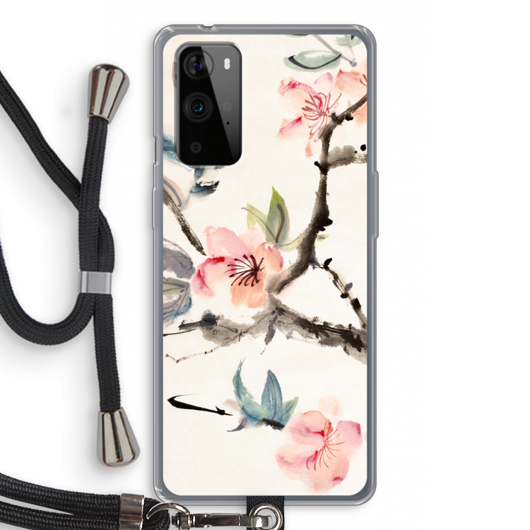 Japanse bloemen: OnePlus 9 Pro Transparant Hoesje met koord