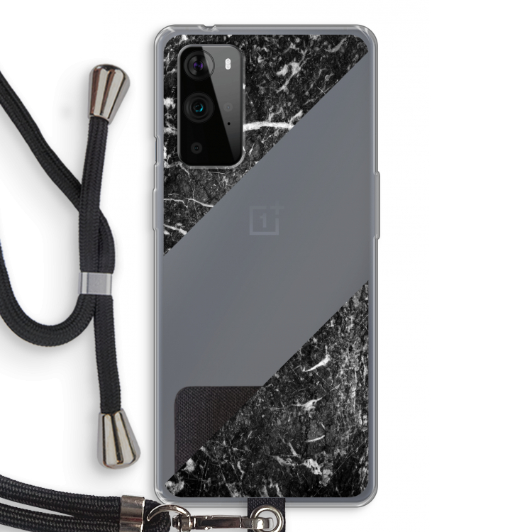 Zwart marmer: OnePlus 9 Pro Transparant Hoesje met koord