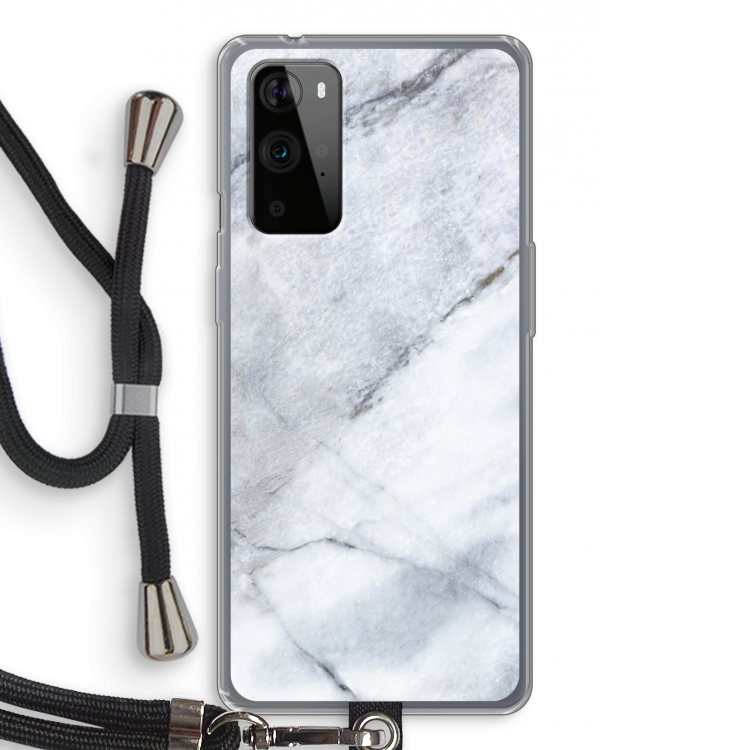 Witte marmer: OnePlus 9 Pro Transparant Hoesje met koord
