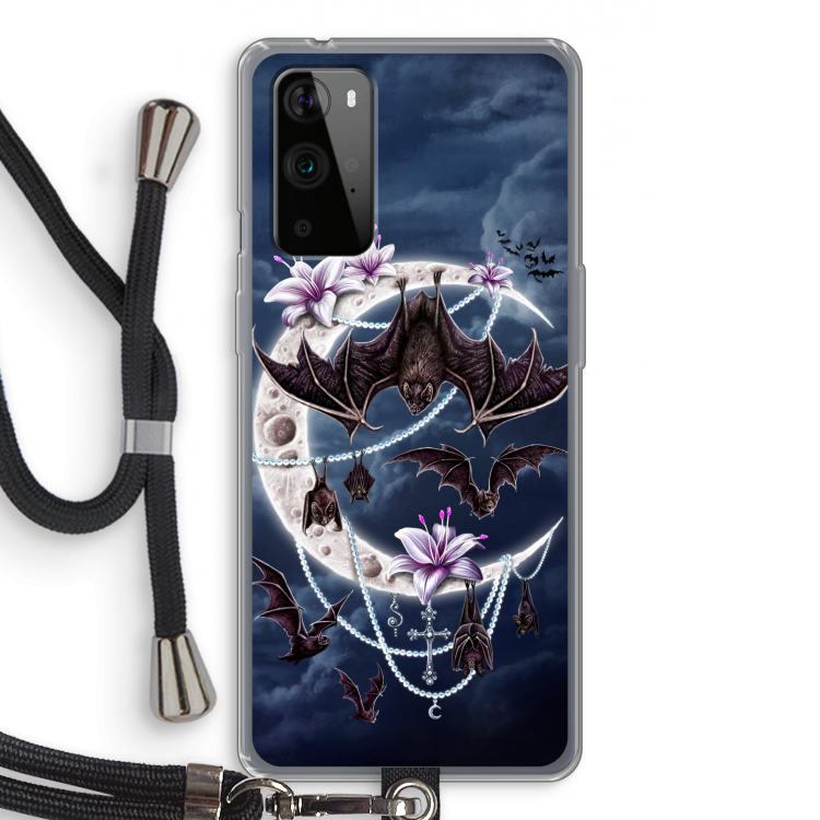 Vleermuizen Maan: OnePlus 9 Pro Transparant Hoesje met koord