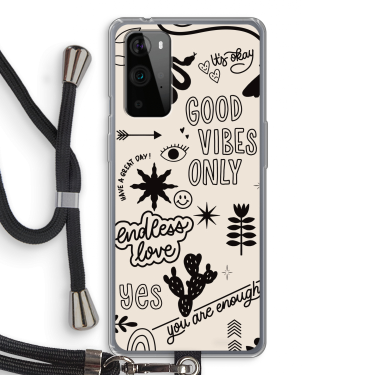 Good vibes: OnePlus 9 Pro Transparant Hoesje met koord