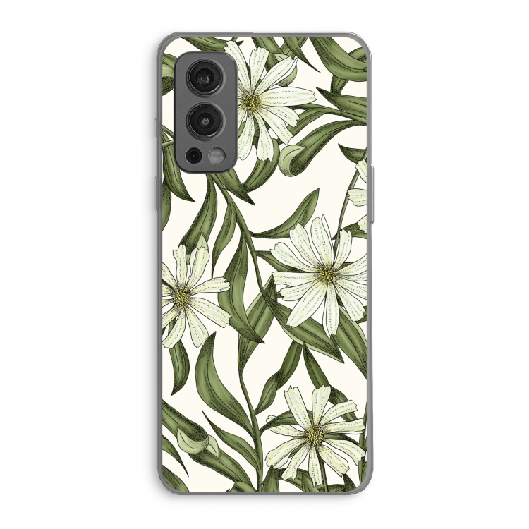 Wit bloemenpatroon: OnePlus Nord 2 5G Transparant Hoesje