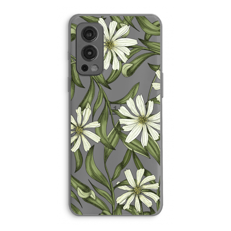 Wit bloemenpatroon: OnePlus Nord 2 5G Transparant Hoesje