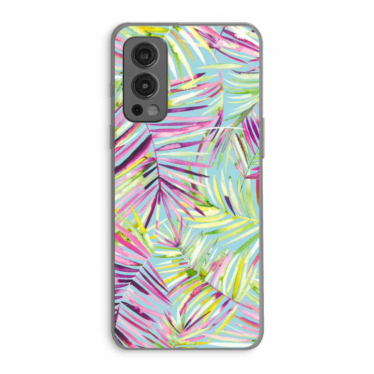 Tropical Palms Blue: OnePlus Nord 2 5G Transparant Hoesje